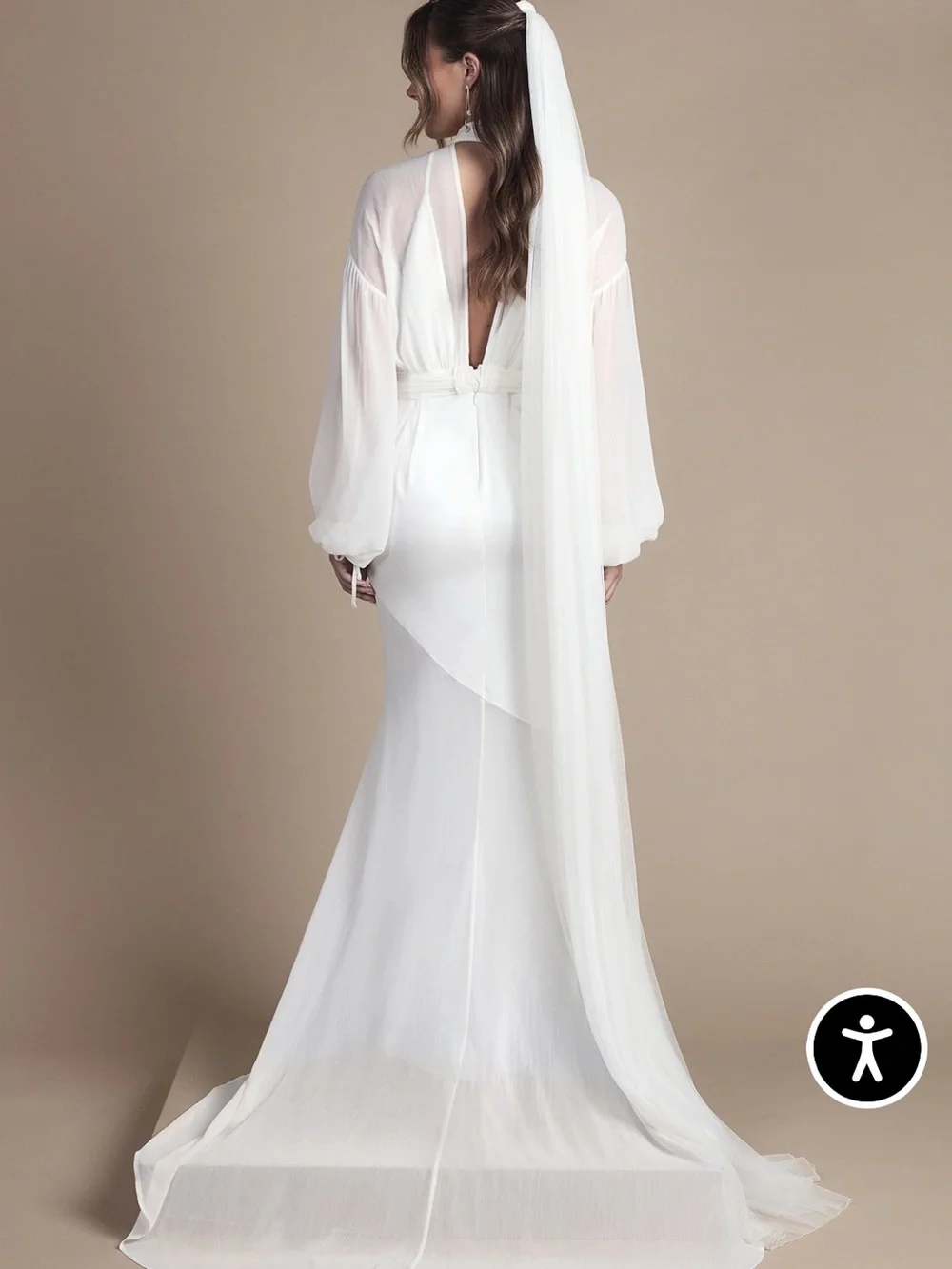 Coast Chiffon Overlay Bohemian Long Sleeve Maxi Wedding Dress - Picture 3 of 4